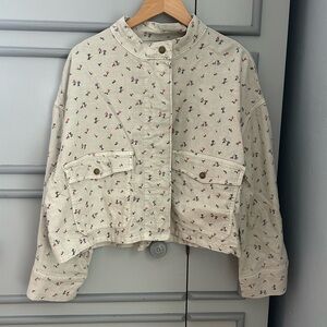 THE GREAT. Cream Jacket with Floral Accents